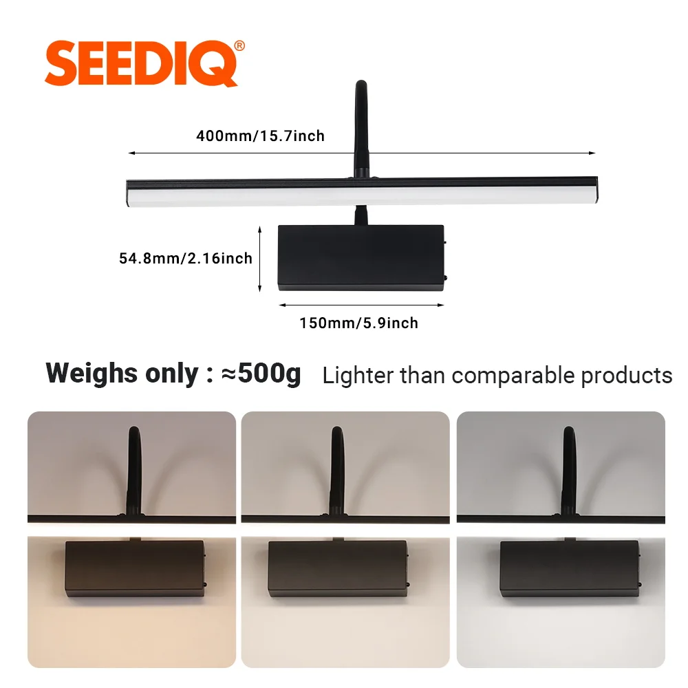 Rechargeable LED Wall Lamp Flexible Adjustable 40cm Internal Sconce Wireless Picture Light Black