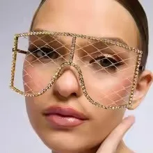 Übergroße Strass Mesh Brille Retro Diamant bunte y2k Sonnenbrille aushöhlen Brille für Party, Proms, Cosplay Kostüm