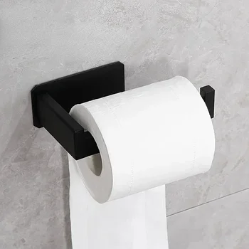 Porte-rouleau de papier toilette auto-adhésif en acier inoxydable, finition noire, installation facile, sans vis 1