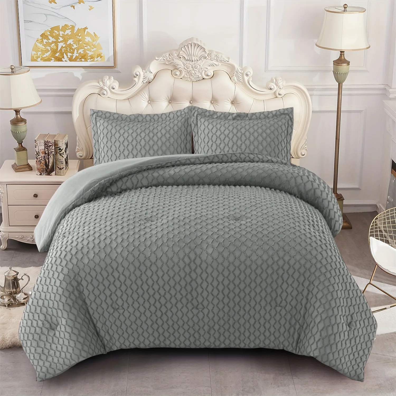 

2/3pcs Jacquard Tufted Geometric Comforter set (1*Comforter +1/2Pillowcase, Without Core), Twin Queen King Sizes Boho Bedding