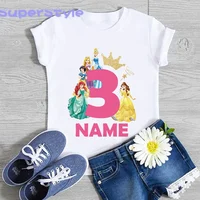 Children Birthday Party Princess Costume Shirt Girls 1 2 3 4 5 6 7 8 9 Years Disney Princess Birthday Custom Name Kids T Shirts 1