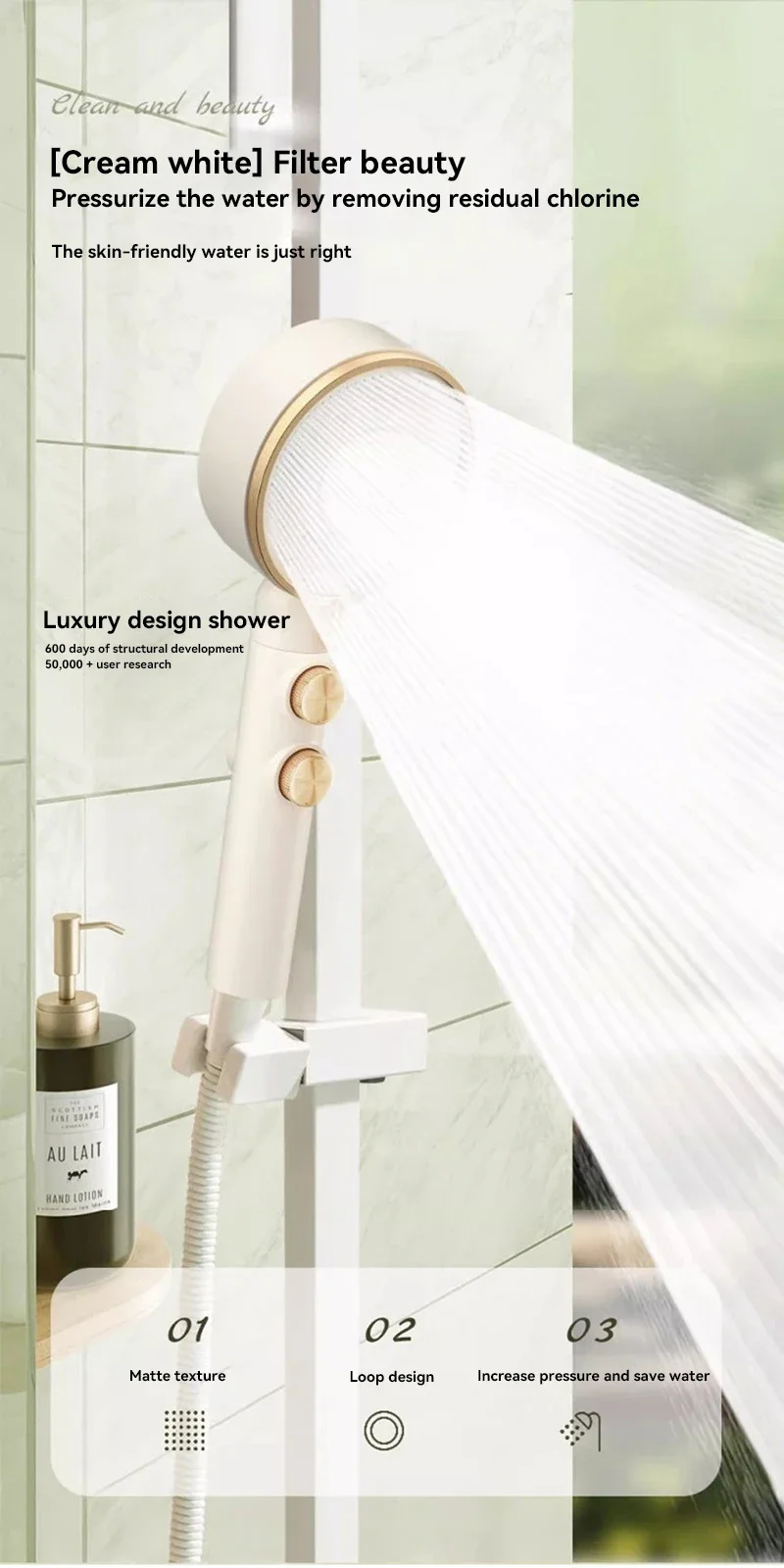 Xiaomi Shower Set Head 3-speed Adjustment Large Flow Shower Head Strong Booster Delicate Water Flow Shower Bathroom Facilities 6