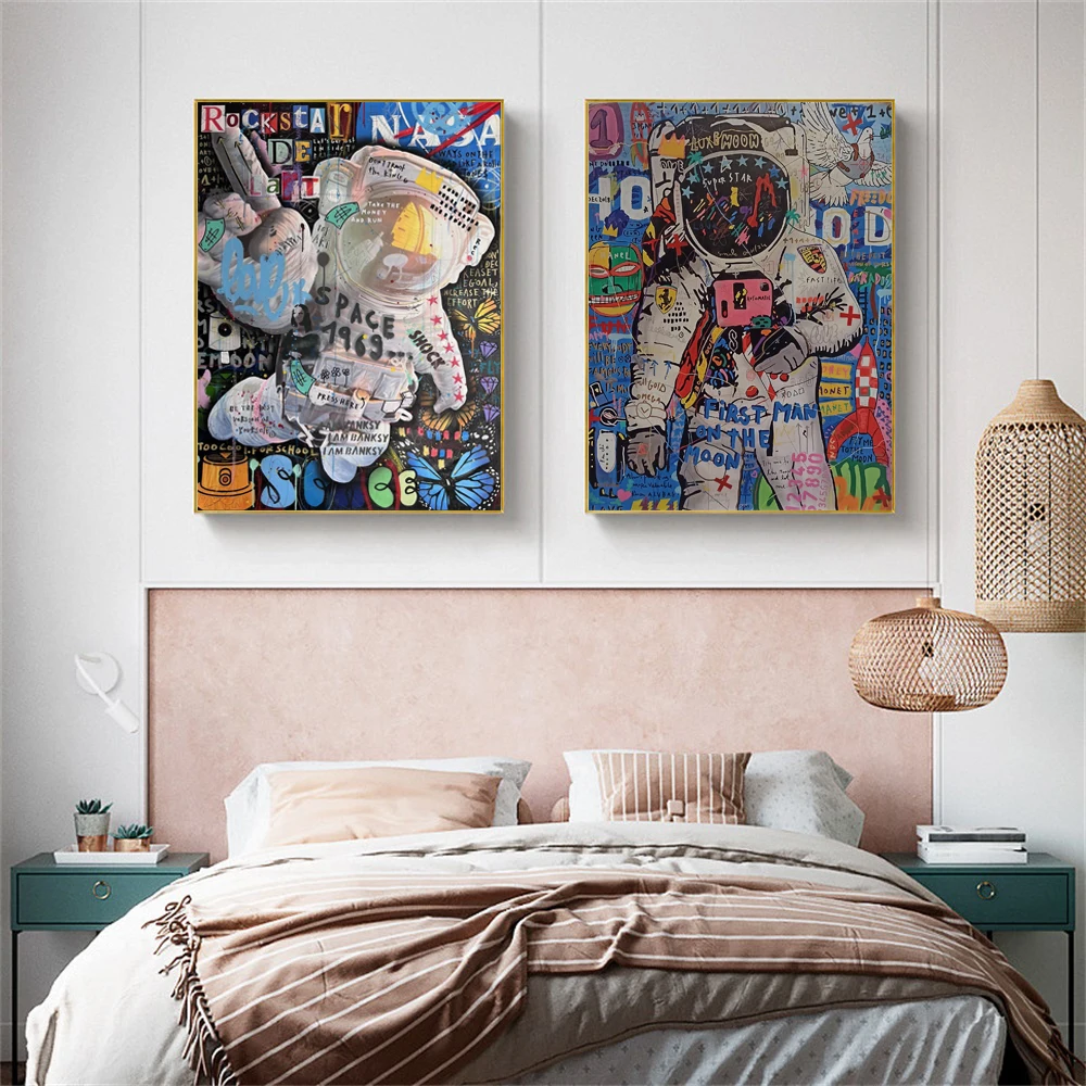 Banksy Astronaut Pop Art Canvas Print Banksy Street Graffiti Wall Art Poster Astronaut Poster For Bedroom Living room Decor Wall
