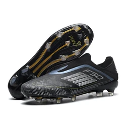 Men's Ultralight Breathable Football Boots - Long Spike Futsal and Indoor Soccer Shoes - 45 (Black FG)