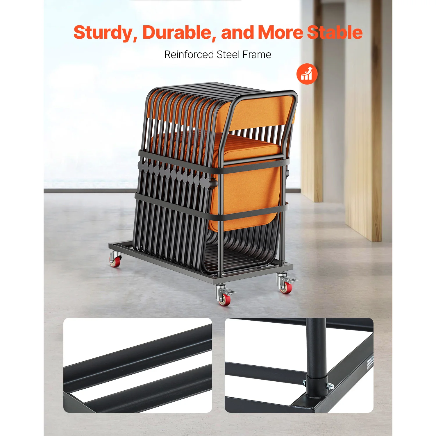 Metal Chair Storage Rack with Wheels for 25 Chairs