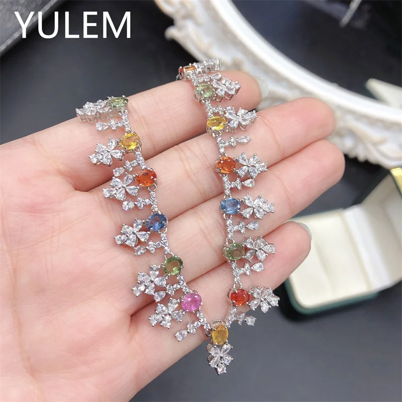 YULEM 100% 925 Sterling Silver Natural Sapphire Pendant Necklace Women's Wedding Engagement Jewelry Silver Necklace Luxury