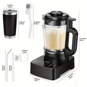 PRASKY 2400W Heating Blender 25000 RPM Heavy Duty Auto Clean Professional Blender For Smoothies Soups 55oz Glass Jar&A To-Go Cup 3