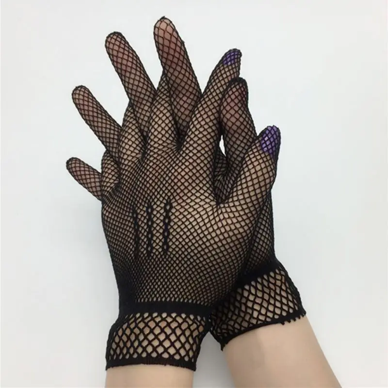 Women Short Fishnet Gloves Sunblock Full Finger Bride Wedding Wrist Mesh Mittens wedding dress gloves