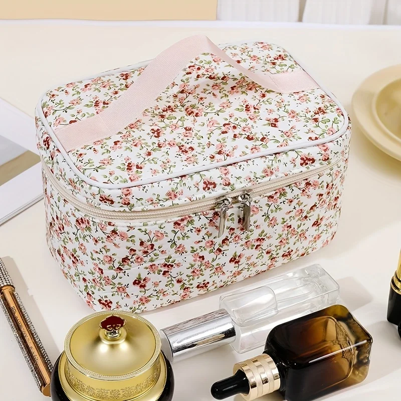 Large-Capacity Makeup Bag Floral Print Cosmetic Bag For Girl Portable Women's Cosmetic Bag Travel Bag Bathroom Wash Bag, For Ea 3