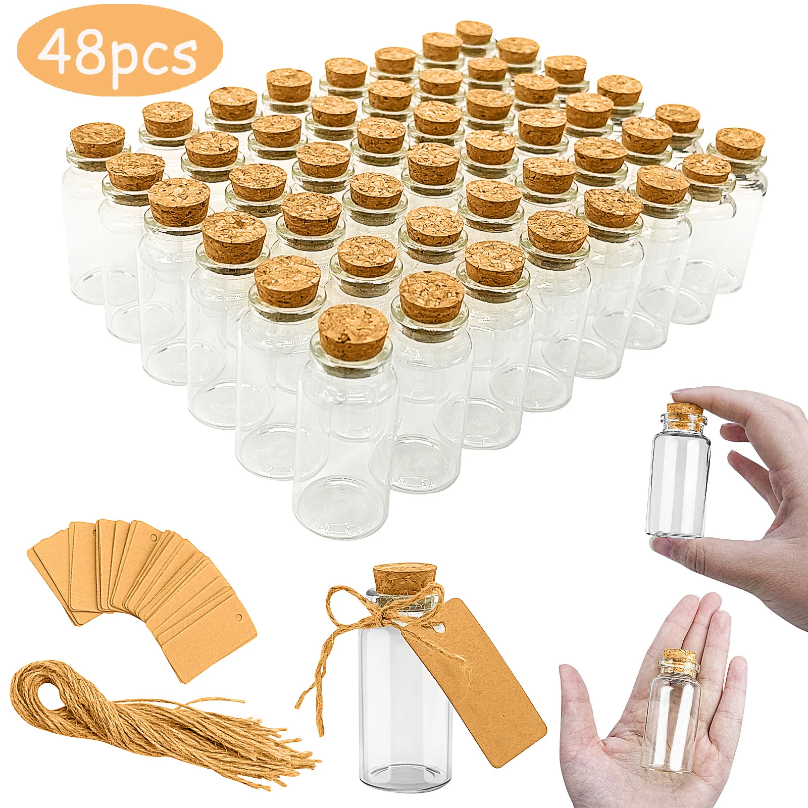 Bouteilles en verre avec bouchon en liège de 10 ml Mini bouteilles en verre  transparent 48 pcs. 