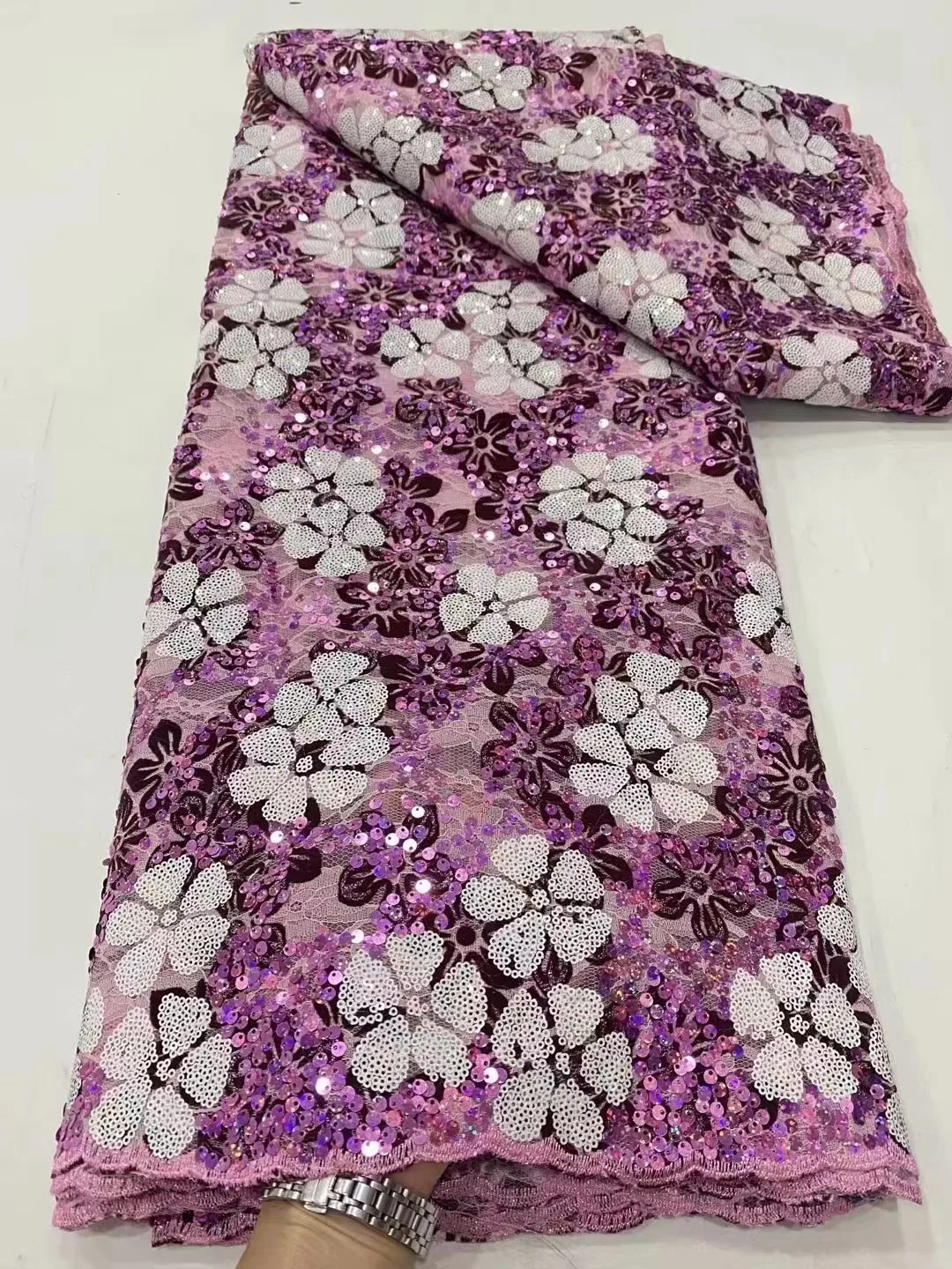 

Luxury African Sequins 2024 High Quality Nigerian Lace Fabrics Embroidery French Tulle Lace Fabric For Sewing Wedding Dresses