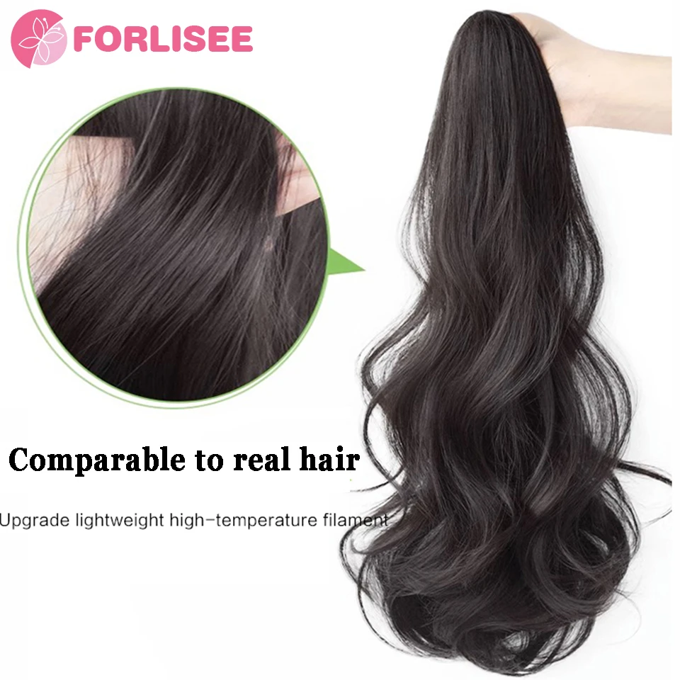 FORLISEE Synthetic Long Curly Hair Band With Grab Clip Ponytail Wig Curly Hair False Ponytail Fluffy Hair Can Be Braided