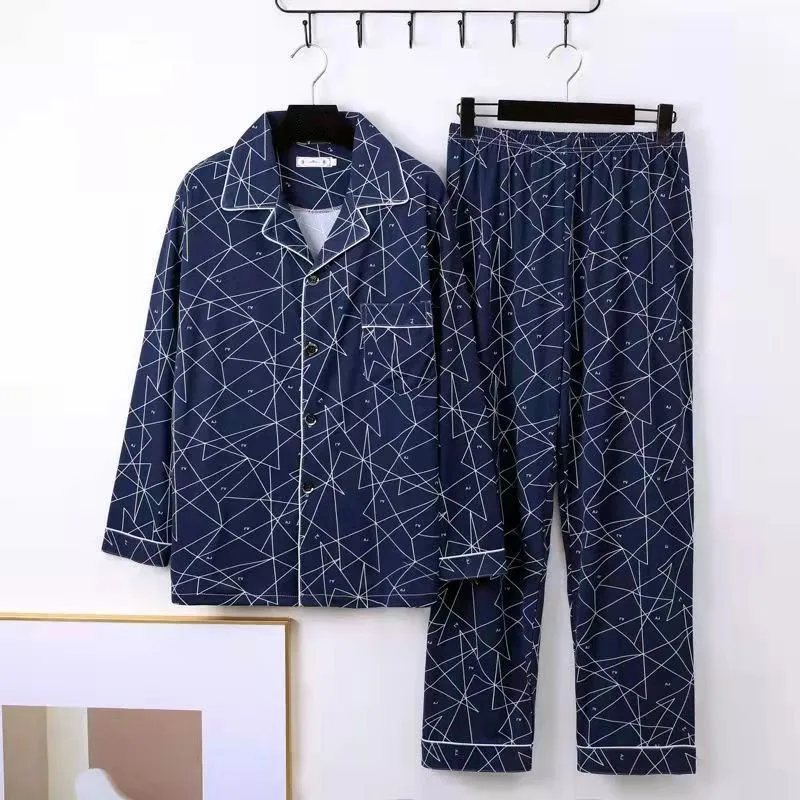 Man Silk Pajamas Set Sleepwear Men Comfortable Pyjamas 3XL Long Sleeve Casual Home Wear Spring Autumn Silk Boy Leisure Sleepwear silk pajamas