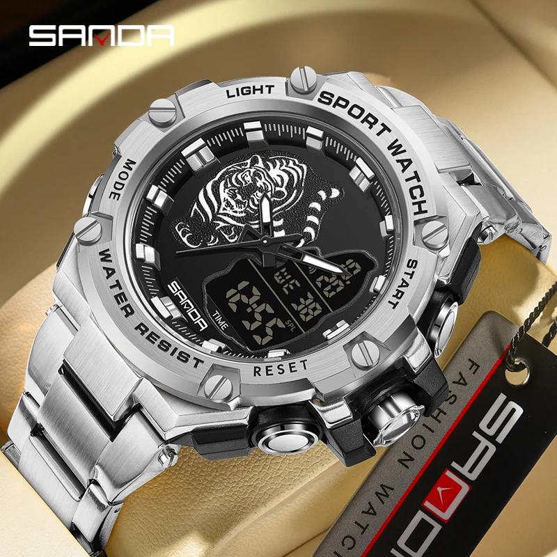 SANDA 3173 2023 New Fashion Men\'s Outdoor Sports Watches Luxury Gold Case  Multifunctional Luminous Waterproof Chronograph Watch - AliExpress