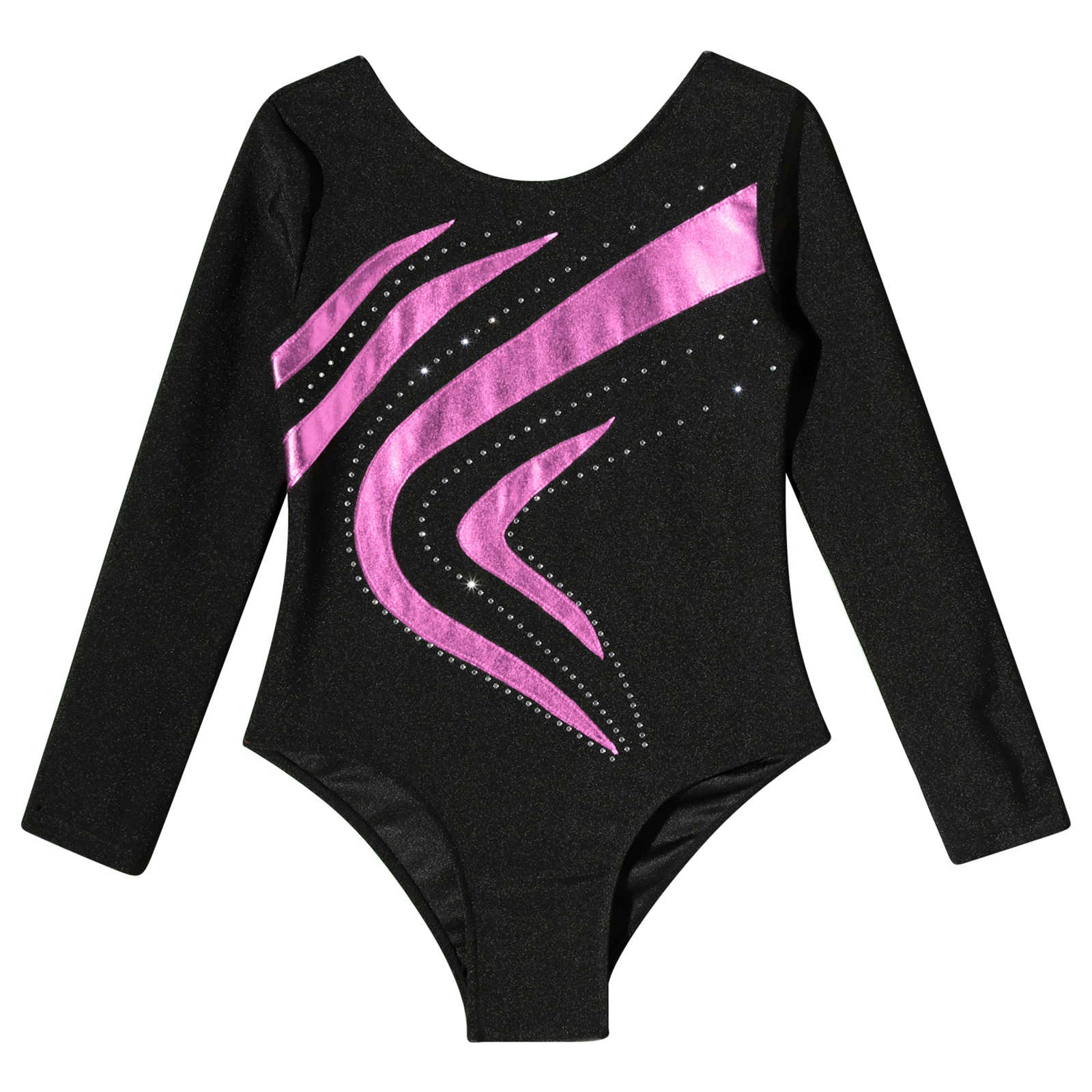 Kids Girls Rhythmic Gymnastics Jumpsuit Long Sleeve Ballet Dance Leotard Shiny Rhinestone Figure Skating Yoga Bodysuit Dancewear