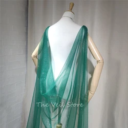Green Sparkly Sequins Tulle Bridal Cape Shoulder Draped Wedding Veils Sparkle Shining Accessories Long For Brides Cathedral 3 m
