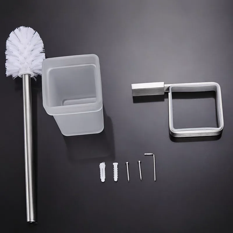 Bathroom Hardware Set SUS 304 Stainless Steel Brushed Toilet Brush Soap Dish Toothbush Cup Tumbler Holder Bathroom Accessories