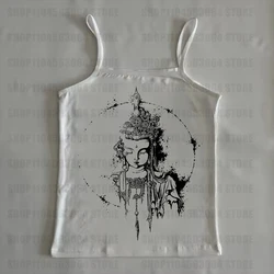 Gothic Y2K Women's Crop Top with Suspenders - Shoujo Harajuku Emo Style - M (WHITE)