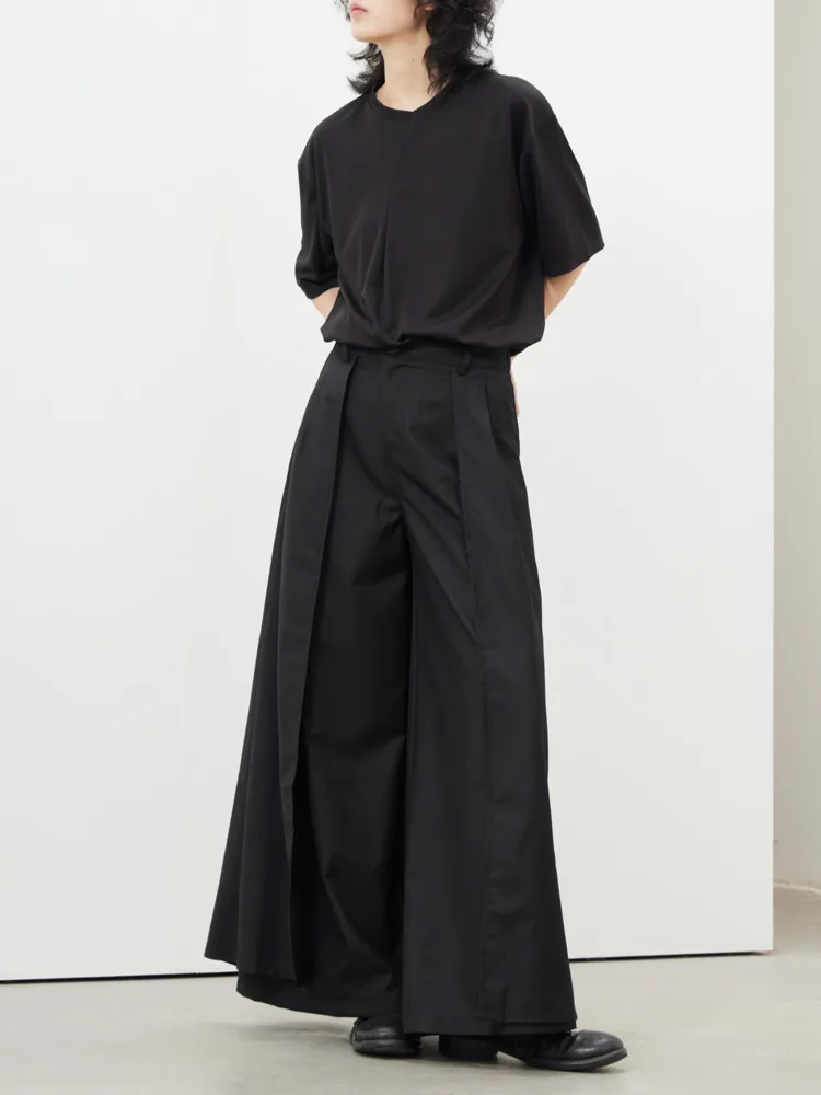 BJTZ Women Black Pleated Long Elegant Wide Leg Pants High Waist New Loose Fit Trousers Fashion Tide Spring Autumn 2024 HL184