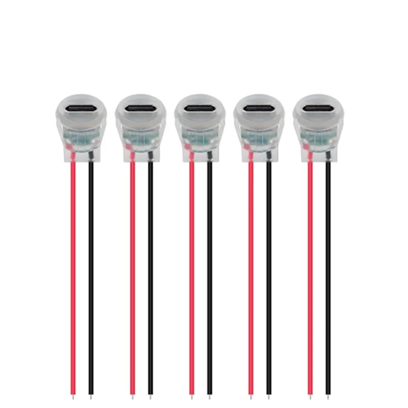 5/10pcs Type-C 여성용 2P 와이어 커넥터 연장 피그테일 케이블 전원 케이블 USB-C 플러그 베어 와이어 원형 스트립 라이트
