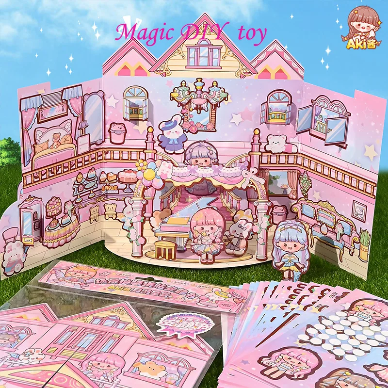 

Aki Sauce Quiet Book Scene Replacement Collage DIY Material Pack Castle Decompression Cubic Cabin Educational Toys
