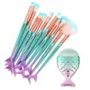 Professional Makeup Brush Set Mermaid Tail Design Loose Powder Blush Brushes for Smudge & Angled Eyeshadow 1