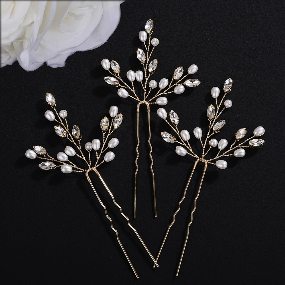 Hair Accessories Bridal Hair Accessories 3PCS Wedding Hair Pins Tiara Headdresses Hair Jewelry Bride Accessories Fascinator