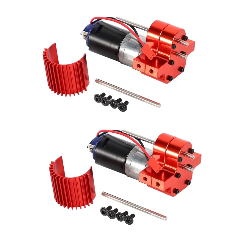 

2X 370 Brushed Motor+Alloy Heat Sink Gear Box Set With Steel Gears For WPL Henglong C14 C24 B14 B24 B16 B36,Red