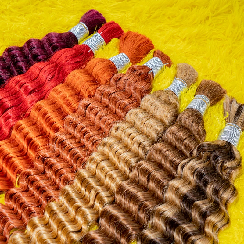 Human Hair Colored Bulk For Braiding Deep Wave Horse Ponytail Hair No Weft Raw Human Extension 45-75 cm