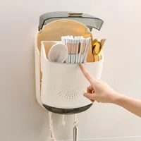 Kitchen Cutlery Storage Box Wall Mount Tableware Storage Holder with Lid Dustproof Spoon and Chopstick Organizer Drain Racks 1