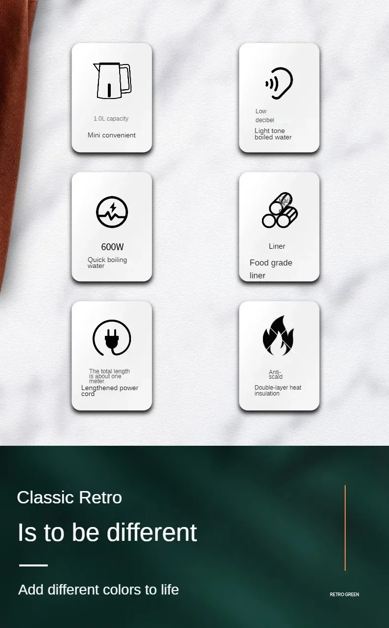 Description Picture 3 of item1.0L Mini Electric Kettle Small Capacity 304 Stainless Steel Teapot Hotel Dormitory Kettle Portable Travel Boil Water Pot 220V