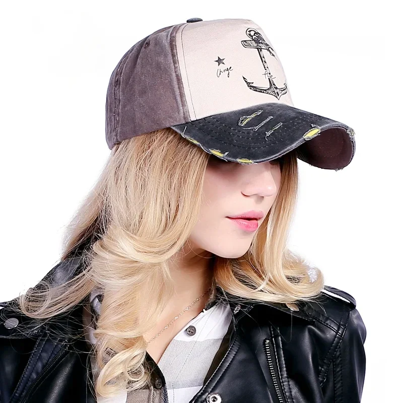 

Spring and Autumn Couples Baseball Hats Vintage Style The Pirate Ships Anchor Printing Adjustable Washed Baseball Cap
