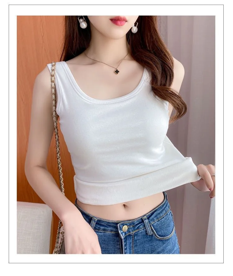 Description Picture 6 of itemWomen Winter Warm Underwear Solid Color Thermal Casual Nightwear Sexy Elasticity Female Thin Velvet T-shirt Sleeveless Tops