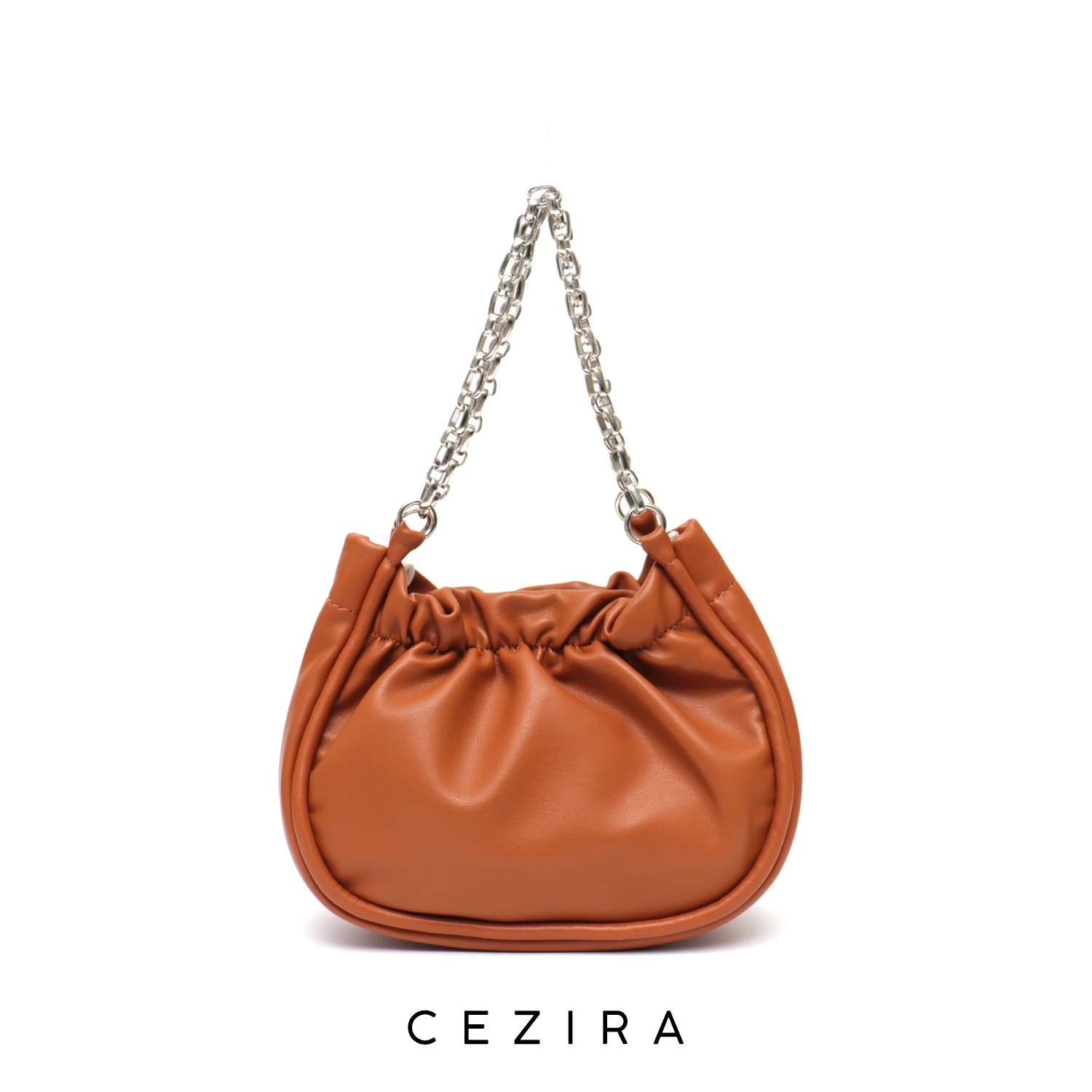 CEZIRA Women Fashion Chain PU Vegan Leather Shoulder Bags Luxury Ruched Small Pouch Design Underarm Handbags Crossbody Purses