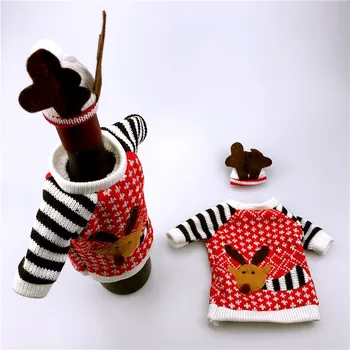 New Year Christmas Wine Bottle Cover Set Santa Claus Snowman Knitted Wool Red Wine Bottle Bags for Xmas Party Dinner Table Decor