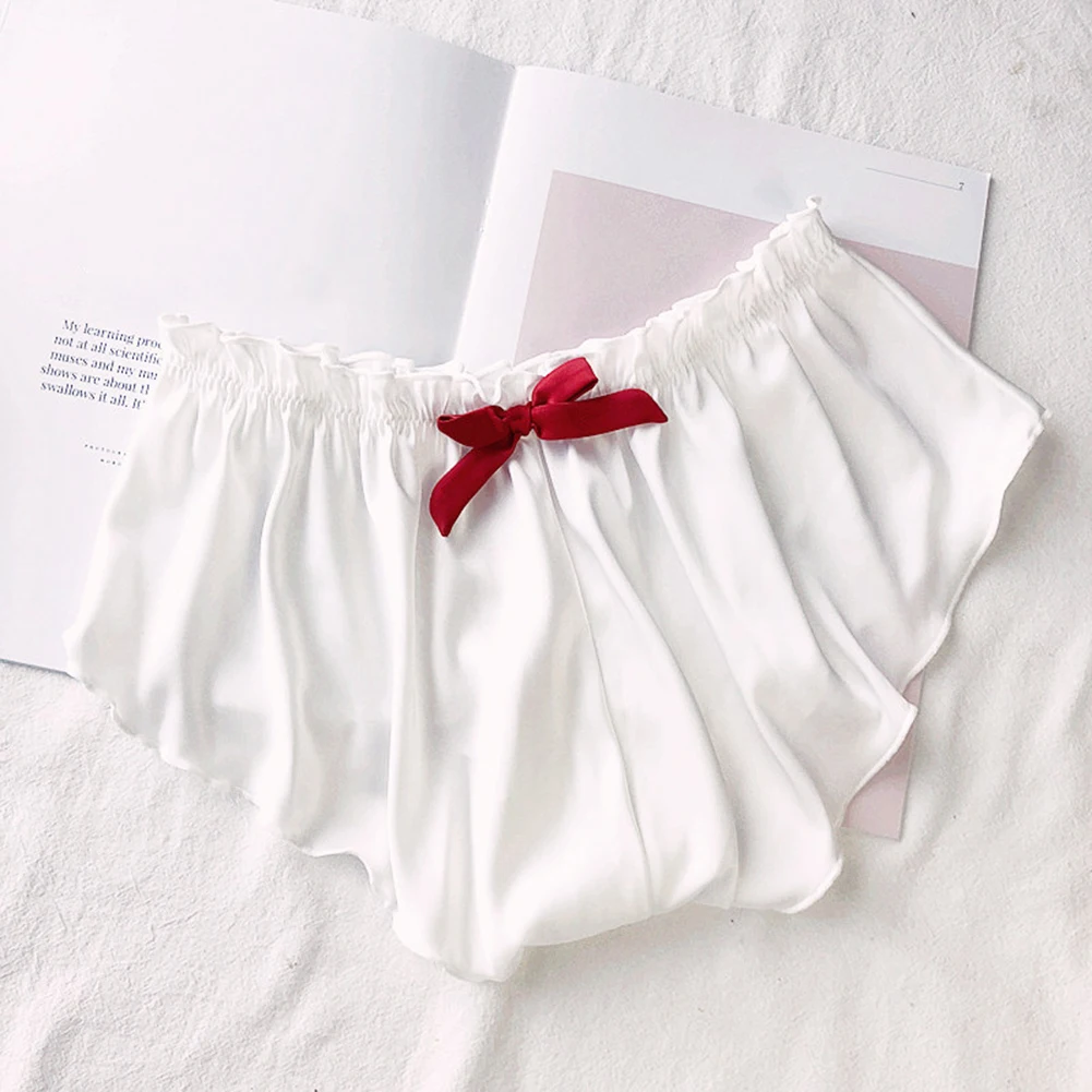 

Women Silk Satin Solid Lingerie Pajamas Bottom Ruffles Underpants Comfortable Soft Shorts Briefs Large Size Underwear Panties