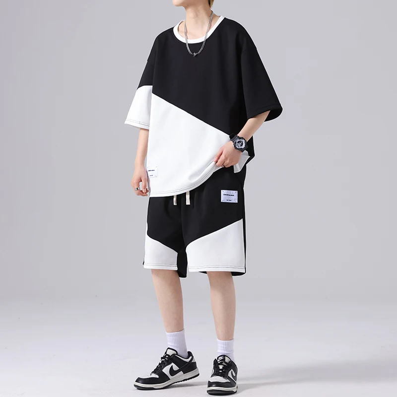 Elegant Fashion Harajuku Slim Fit Male Clothes Loose Casual Sport All Match Shorts O Neck Short Sleeve T-shirts Two Piece Set
