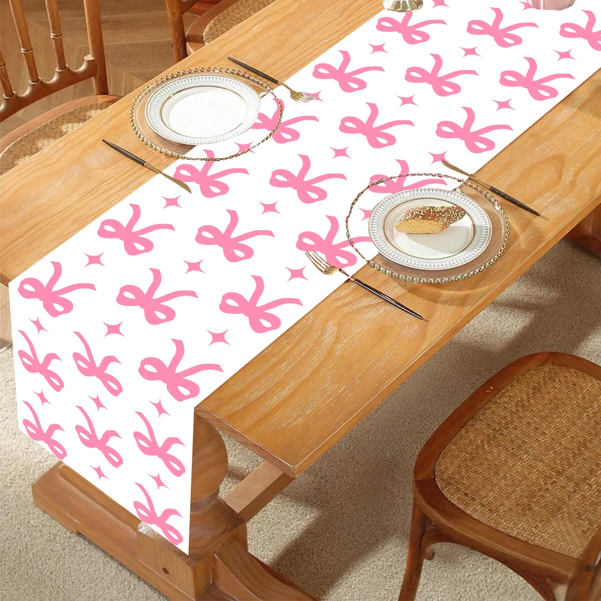 Pink Bow Polyester Table Runner Wedding Birthday Party Decoration Kids Girl Baby Shower Party Supplies Dining Table Cloth Cover 6
