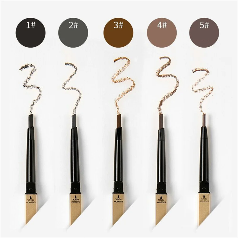 5 Colors Extra Fine Triangular Double-ended Small Gold Bar Eyebrow Pencil Waterproof Sweatproof Non-Fading Eyebrow Pen Cosmetics