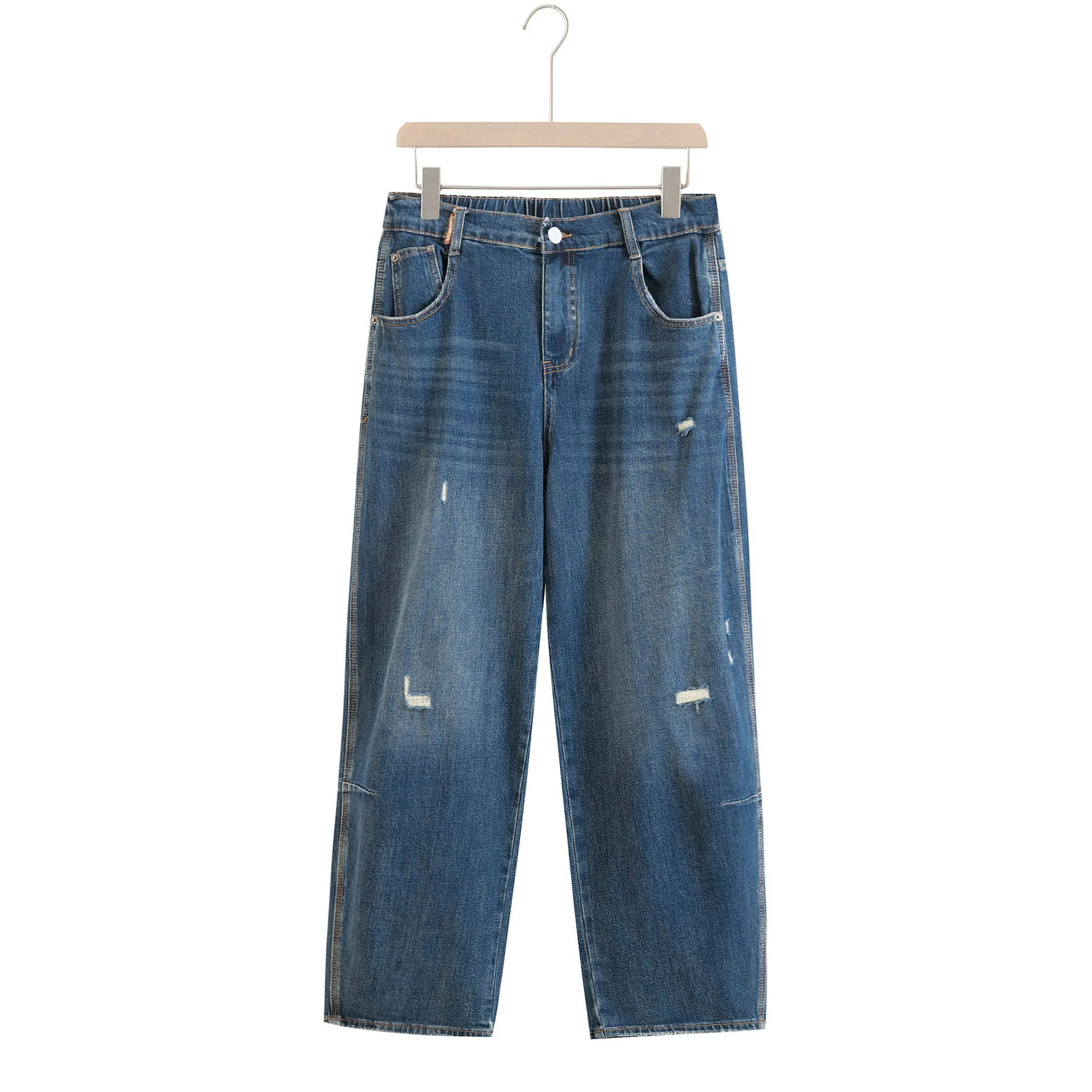 Fashion Plus Size Women's Wide Leg Jeans Autumn New Fashion Ripped Denim Curved Premium Stretch Denim Full Length Casual Pants