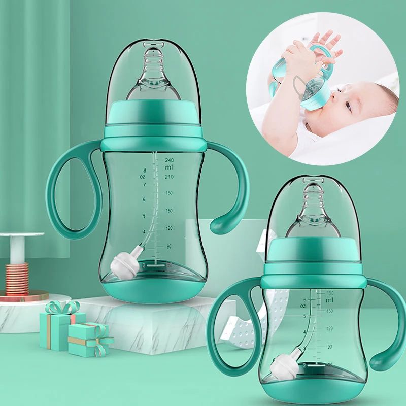 Biberón De Cristal De 240 Ml Con Mango De Silicona | Biberón Anticólicos Para Bebés Y Recién Nacidos, Fácil De Limpiar