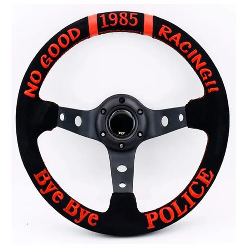

14inch 13inch 1985 Racing Red Embroidery Suede Leather Deep Dish Drift Sport Steering Wheels