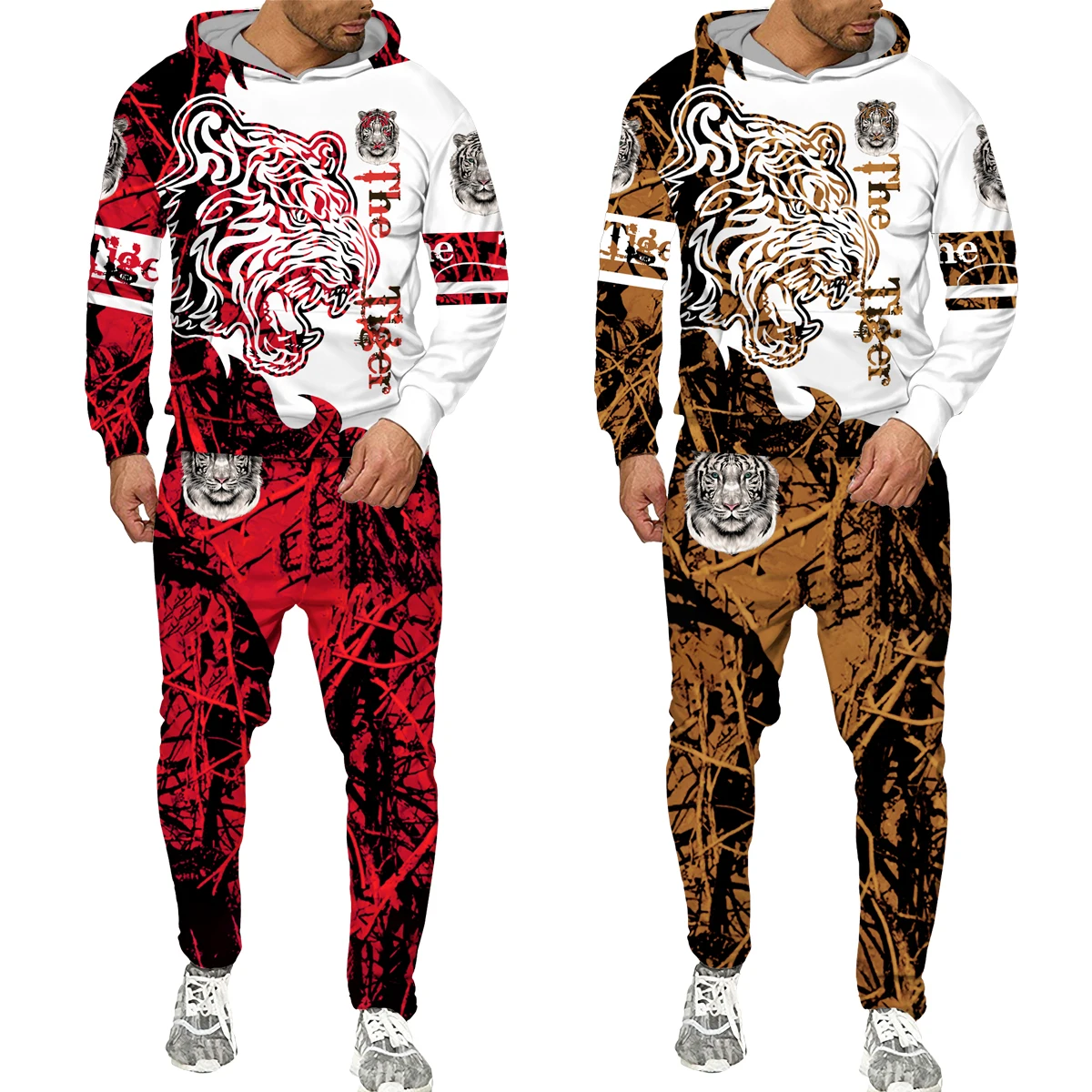 mens sweatsuits sets Men's Tiger Hoodie Set Full Sleeve Polyester and Cotton  spring and autumn Animal 3D Printed Sweatershirt Trousers Man Tracksuit mens matching sets