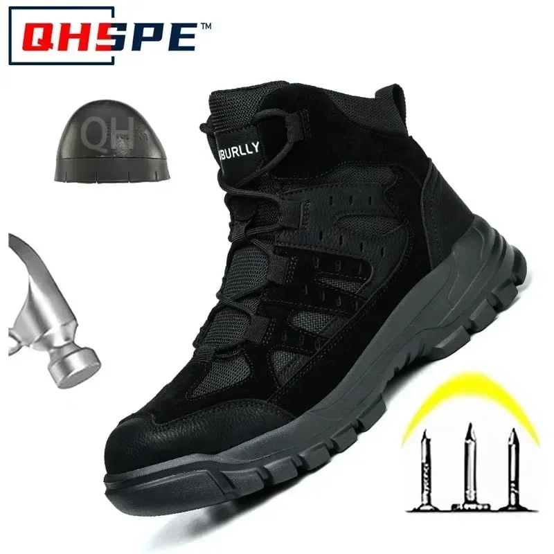 Fashionable 2024 men's puncture resistant steel toe work safety shoes anti slip work sports shoes men's indestructib