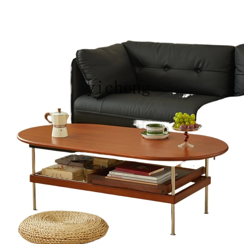 

ZF Coffee Table Chinese Style Simple Small Apartment Living Room Home Oval Low Table Retro Tea Table