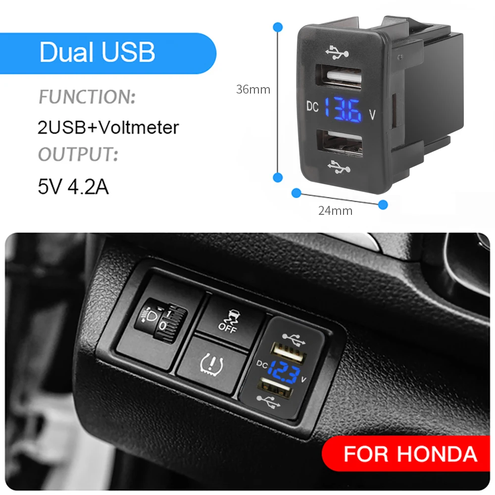 Автомобильное зарядное устройство с двумя USB-портами 36 мм * 24 2 1 А + автомобильный