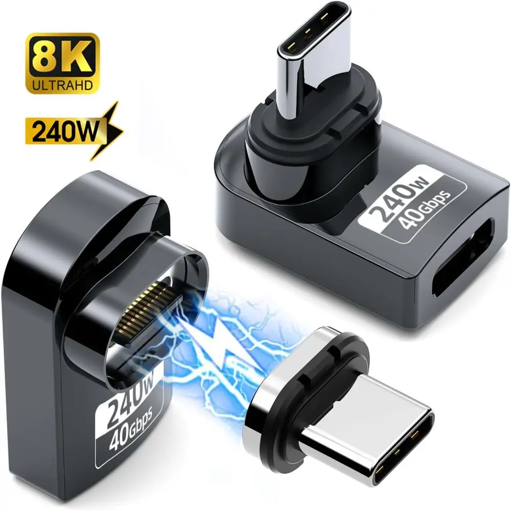 Professional 240W USB C Magnetic Adapter 40Gbps PD Fast Charging Type-C Converter 90 Degree 8K 60Hz USB4 Adapter Laptop