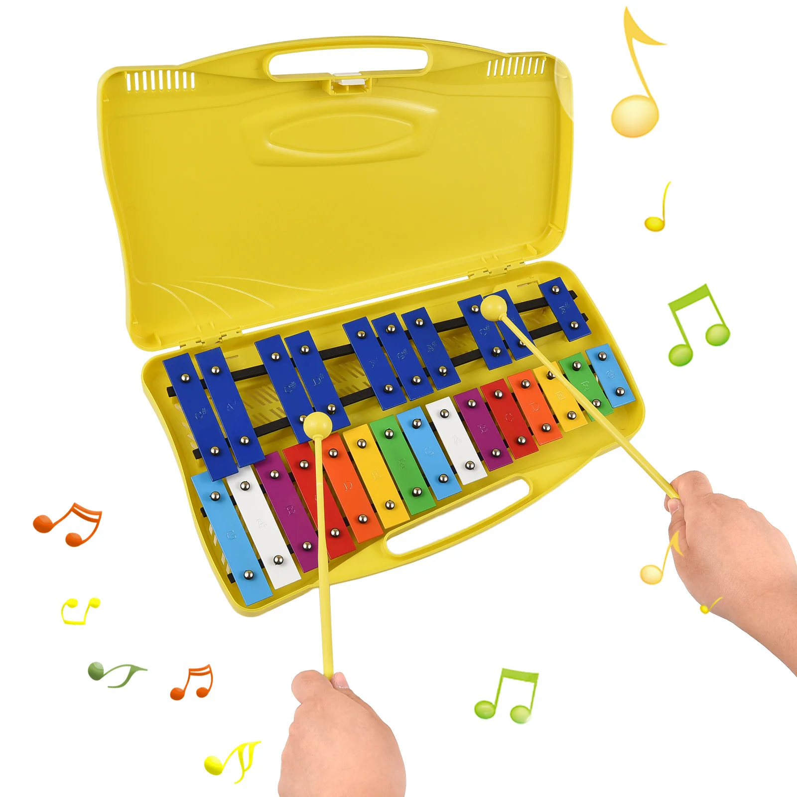 25 Notes Glockenspiel Xylophone Colorful Metal Keys Percussion Rhythm Instrument with 2 Mallets Handheld Case Gift for Beginners