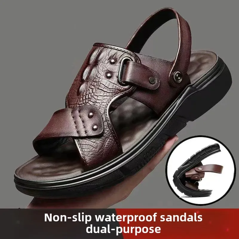 Men's summer outdoor slip-resistant thick-soled sandals flip-flops beach shoes sports for driving flat double-purpose sandals