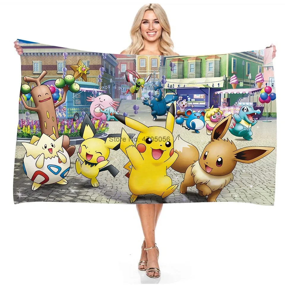 Pokemon Children Microfiber Bath/Pool Towel Boy Girl Soft Cartoon Pikachu Bathing Beach Spa Bathrobe Wash Clothing Bath Robe